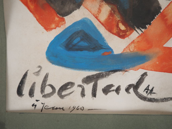 Angel ALONSO. "libertat"  Gouache sur papier, monogrammée en bas à gau