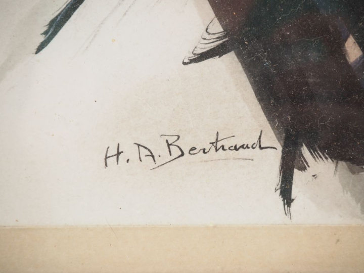 H. A. BERTRAND.  "composition abstraite" Encre sur papier, signée en b