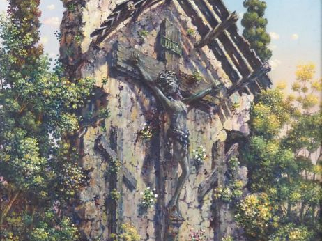 Izquierdo CARVAJAL.  "le calvaire" Huile sur toile, signée en bas à ga