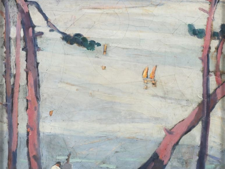 Arthur FAGES.  "Artiste peintre dans la baie de Douarnenez" Huile sur 