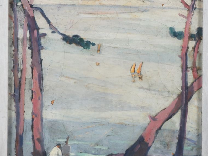 Arthur FAGES.  "Artiste peintre dans la baie de Douarnenez" Huile sur 