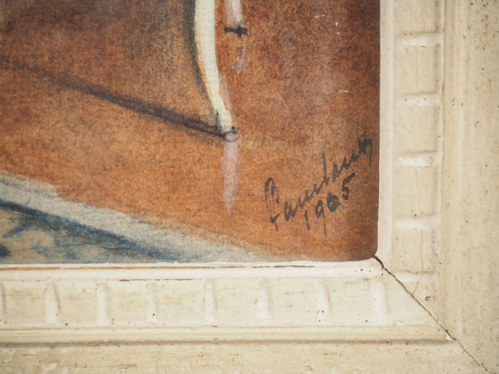 FAUCHEUR.  "Intérieur de grand salon Louis XV" Pastel, signé en bas à 