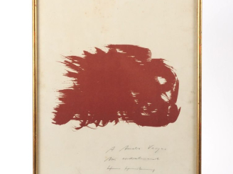 Vente aux enchères HARTUNG.  Lithographie contresignée et dédicacée à Mr Vargas, datée 66
