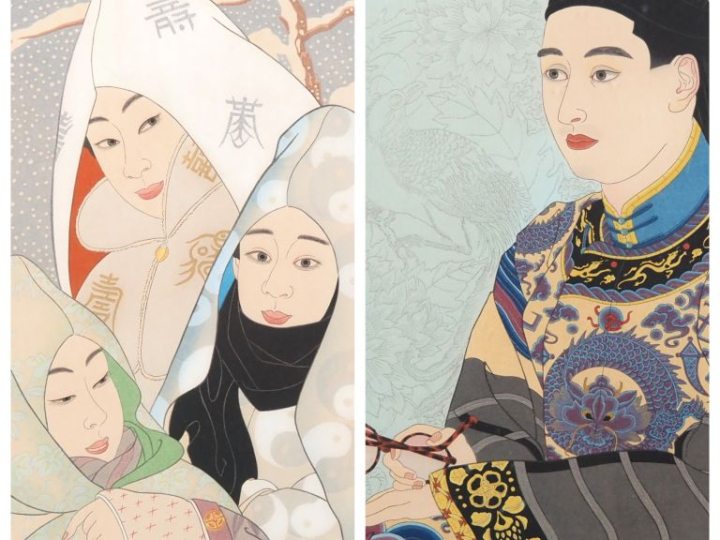 Paul JACOULET.  "Mandarins chinois" et "enfants japonais" 2 lithograph