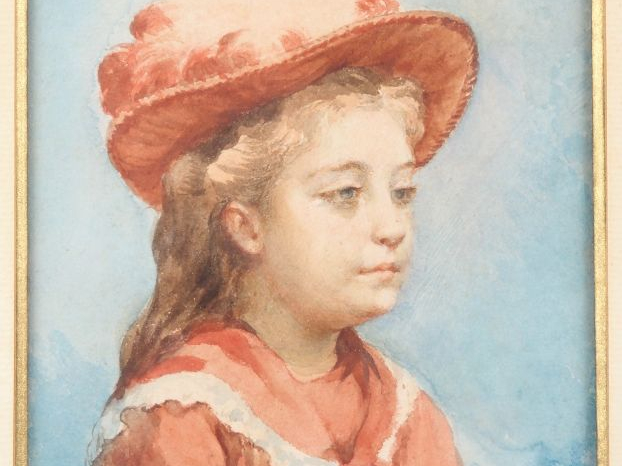 Ecole française début XXème.  "Fillette au chapeau" Aquarelle Dim. À v