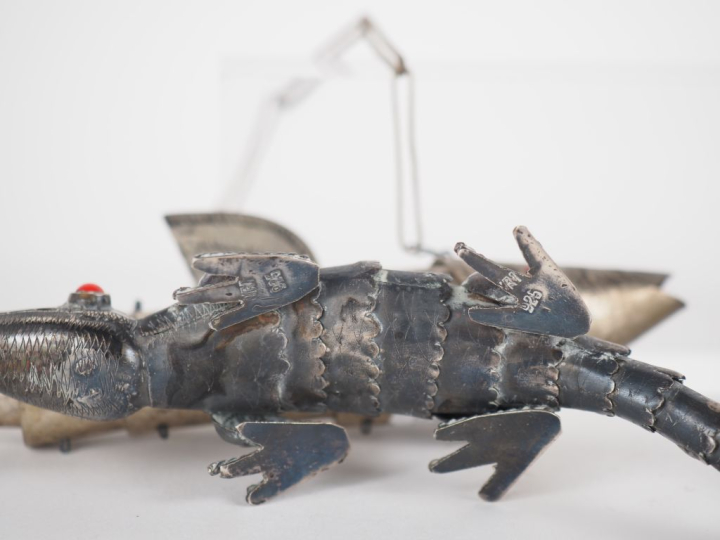 Sujet articulé en argent 925, "crocodile". Poinçonné. Poids. 47 g. L. 