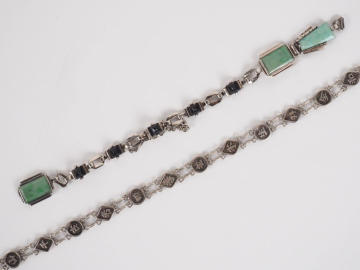 Bracelet de style Art Déco en argent et pierres dures à décor géométri