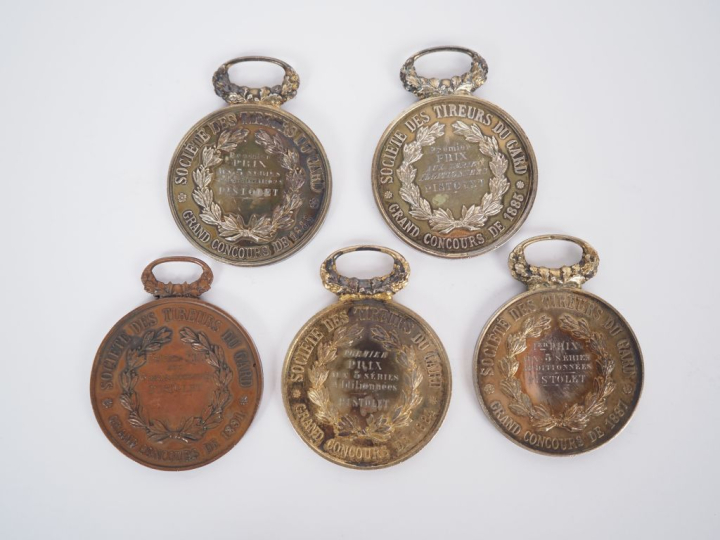 5 médailles "Société des tireurs du Gard" Grand Concours de 1891, 1887