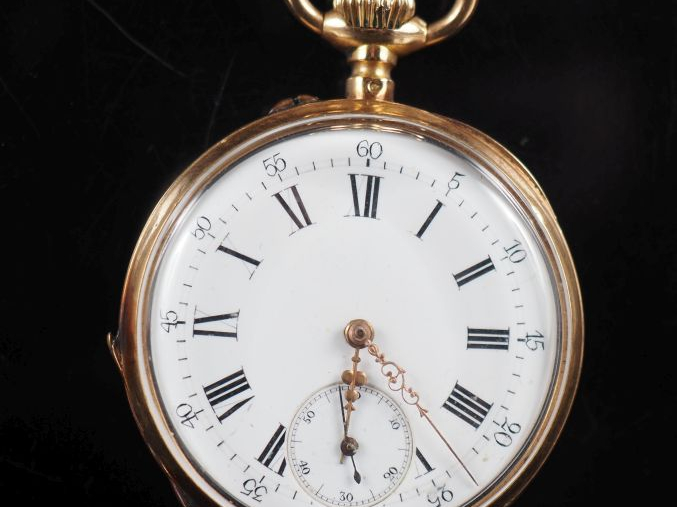 Montre de gousset Napoléon III en or jaune 750.  Cadran à chiffres rom