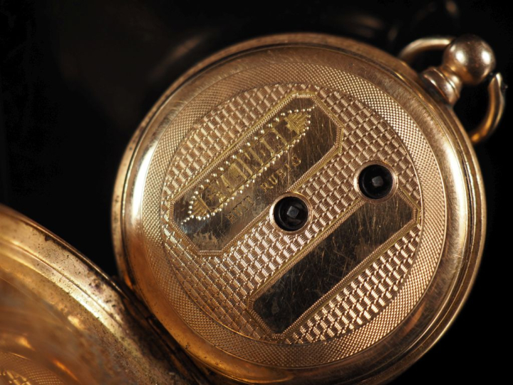Montre de gousset Napoléon III en or jaune 750.  Cadran à chiffres rom